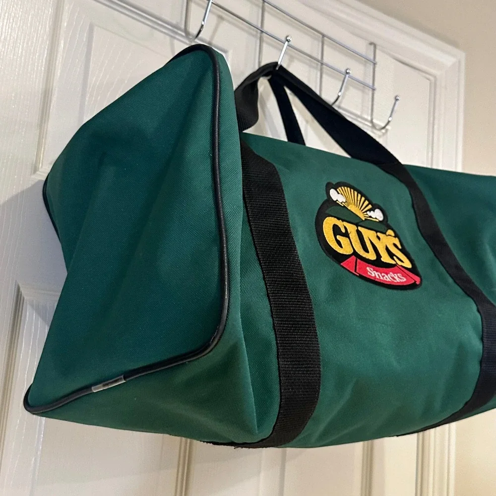 Vintage Guys Snacks Duffel Bag Green Canvas Advertising Weekender Gym Bag 18.5in